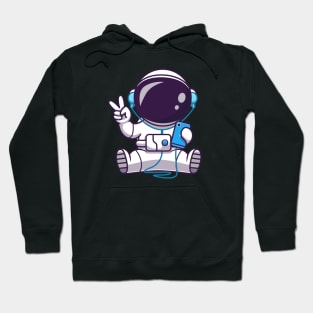 Astronaut Listening Music With Headphone And Peace Hand  Cartoon Hoodie